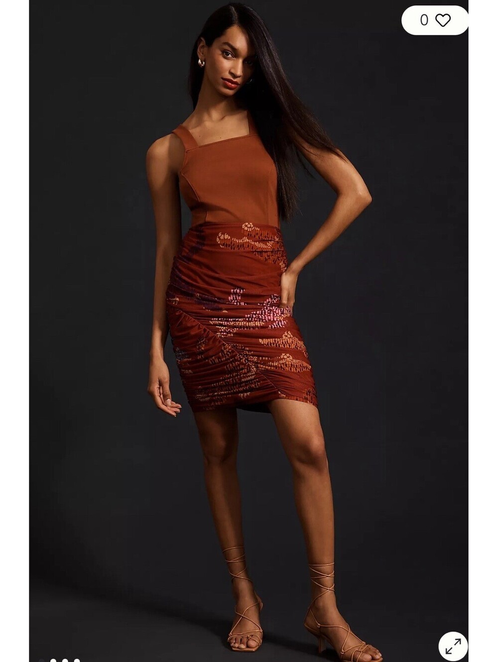 Farm Rio Anthropologie M Ruched Mesh Tiger Print Skirt Medium Red Burgandy